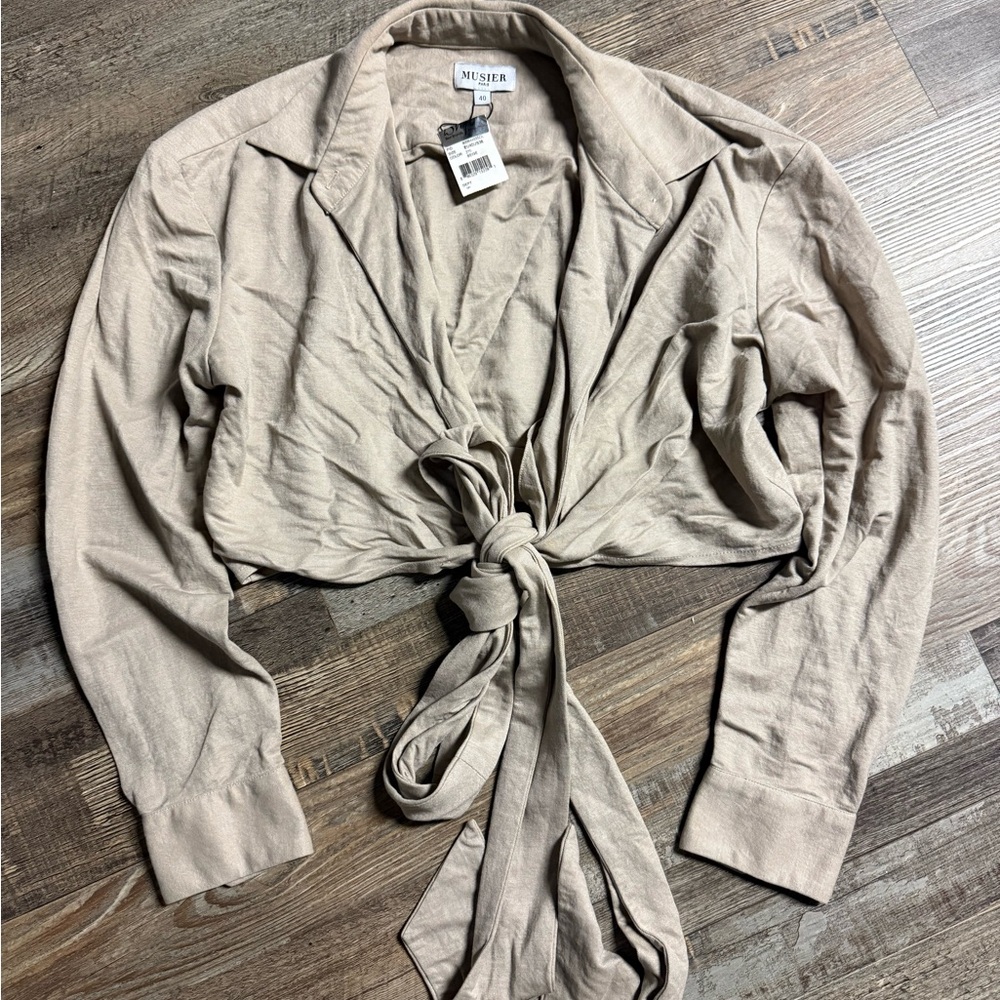 Musier Paris tan beige wrap blouse